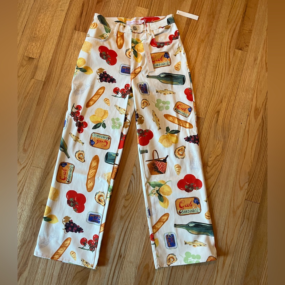 NWT Robyn Jeans Lisa Says Gah Printed Denim Pants Italian Summer